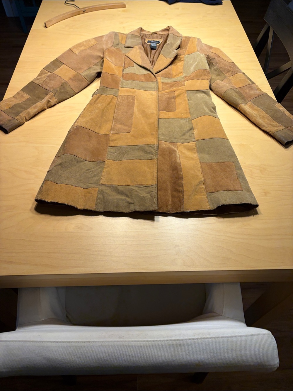 le chateau Brown Patchwork Suede Leather Coat